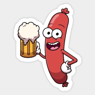 Happy Sausage With Beer Sticker